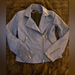 Elegant Sky Blue 100% Cuir Leather Jacket